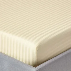 Drap-housse rayé 180 x 200 cm 100% coton égyptien 330 fils coloris jaune pastel - HOMESCAPES