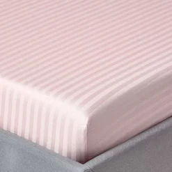 Drap-housse rayé 140 x 200 cm 100% coton égyptien 330 fils coloris rose - HOMESCAPES