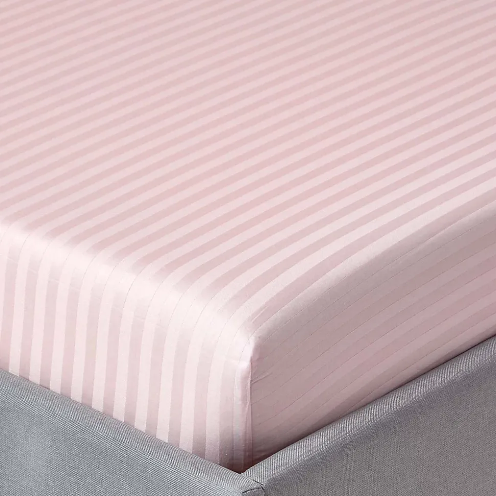 Drap-housse rayé 140 x 200 cm 100% coton égyptien 330 fils coloris rose - HOMESCAPES