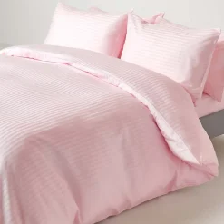 Drap-housse rayé 140 x 200 cm 100% coton égyptien 330 fils coloris rose - HOMESCAPES