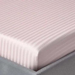 Drap-housse rayé 90 x 190 cm 100% coton égyptien 330 fils coloris violet - HOMESCAPES