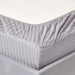 Drap-housse rayé 120 x 190 cm 100% coton égyptien 330 fils coloris gris - HOMESCAPES