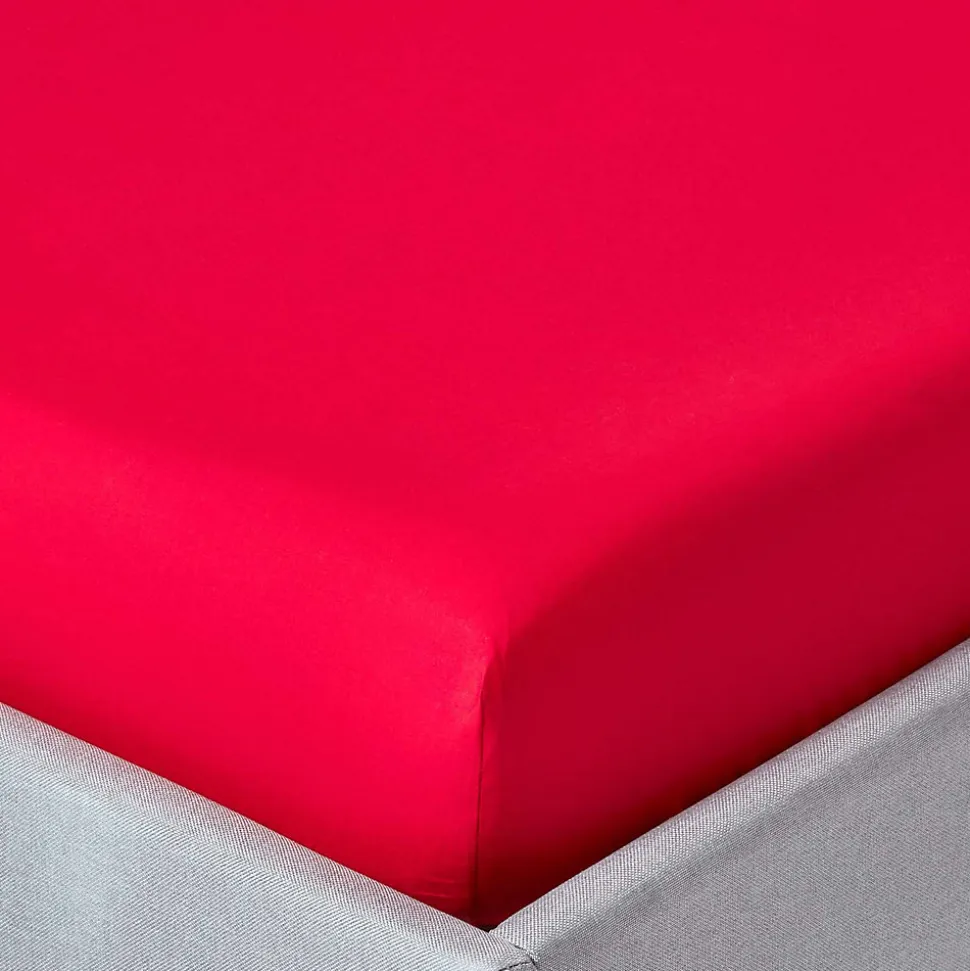 Drap-housse rouge 100% coton égyptien 200 fils 140 x 200 cm - HOMESCAPES
