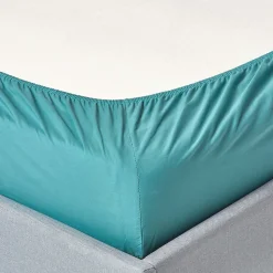 Drap-housse sarcelle 100% coton égyptien 200 fils 120 x 190 cm - HOMESCAPES