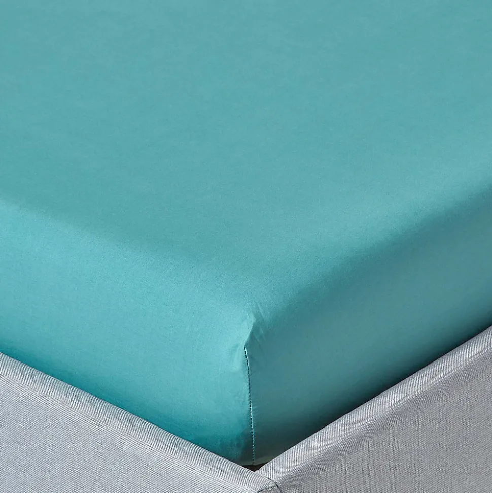 Drap-housse sarcelle 100% coton égyptien 200 fils 90 x 190 cm - HOMESCAPES