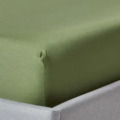 Drap-housse uni 100 % coton égyptien biologique 400 fils vert mousse 140 x 200 cm - HOMESCAPES