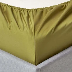 Drap-housse uni 180 x 200 cm 100 % coton égyptien 1000 fils coloris vert olive - HOMESCAPES