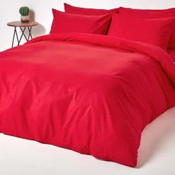 Drap-housse uni 90 x 190 cm 100 % coton égyptien 200 fils coloris rouge - HOMESCAPES