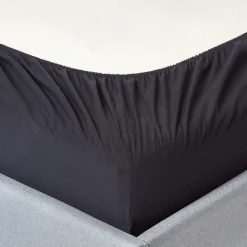 Drap-housse uni 140 x 190 cm 100 % coton égyptien 200 fils coloris noir - HOMESCAPES