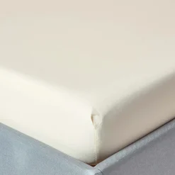 Drap-housse uni 90 x 190 cm 100 % coton égyptien 200 fils coloris crème - HOMESCAPES