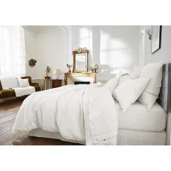 Édredon 90 x 200 cm lin lavé blanc avec 4 nouettes en jute - LUISA