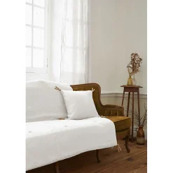 Édredon 150 x 150 cm lin lavé blanc avec 4 nouettes en jute - LUISA