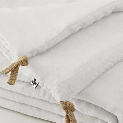 Édredon 150 x 150 cm lin lavé blanc avec 4 nouettes en jute - LUISA