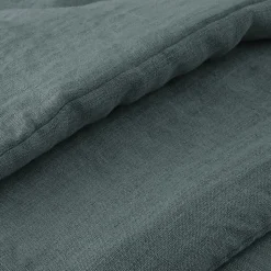 Édredon 150 x 150 cm lin lavé bleu avec 4 nouettes en jute - LUISA