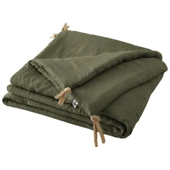 Édredon 90 x 200 cm lin lavé vert avec 4 nouettes en jute - LUISA