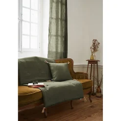 Édredon 90 x 200 cm lin lavé vert avec 4 nouettes en jute - LUISA