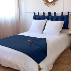 Édredon Panama 90x190 cm pompons jute marine