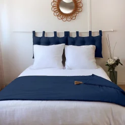 Édredon Panama 90x190 cm pompons jute marine