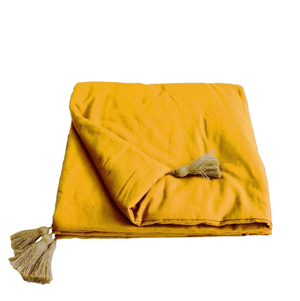 Édredon Panama 90x190 cm pompons jute moutarde