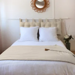 Édredon Panama 90x190 cm pompons jute écru