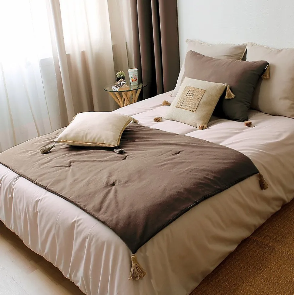 Édredon Panama 90x190 cm pompons jute vison