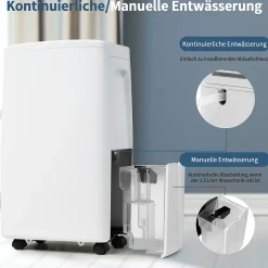 Déshumidificateur 12 L/jour pour 15 m², 3 en 1, Purificateur d'air et Sèche-linge, Réservoir 1,5 L, Timer 24 h, Écran LED