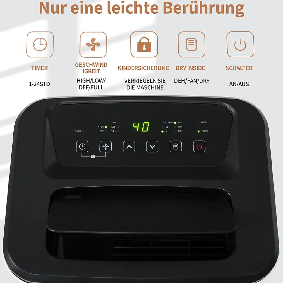 Déshumidificateur 25 L/jour pour 26 m², 3-en-1, séchage du linge, réservoir 6 L, minuterie 24 h, écran LED