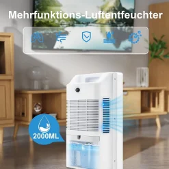 Déshumidificateur 2000 ml avec télécommande, minuterie 24 h, nettoyage UV et mode veille (blanc)