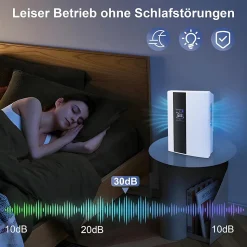 Déshumidificateur 2000 ml avec télécommande, minuterie 24 h, nettoyage UV et mode veille (blanc)