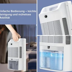 Déshumidificateur 2000 ml avec télécommande, minuterie 24 h, nettoyage UV et mode veille (blanc)