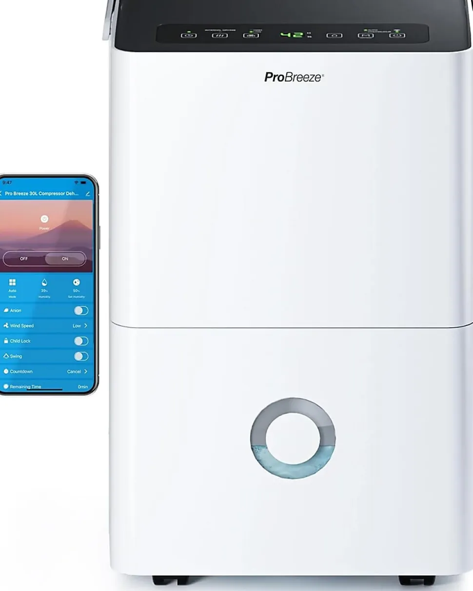 Déshumidificateur Compresseur Connecté 30L/jour avec Application Smartphone, Wi-Fi, Drainage continu