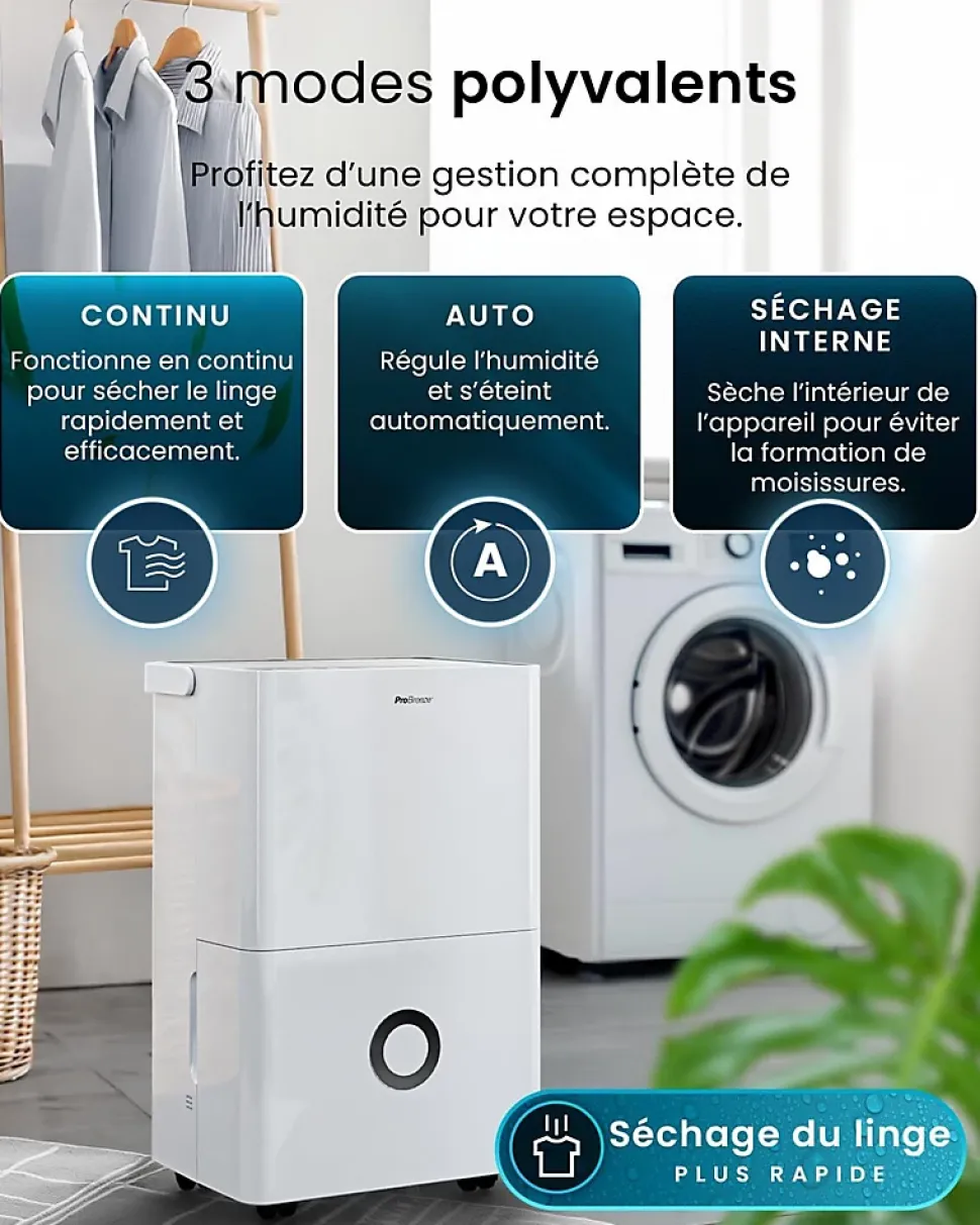 Déshumidificateur Compresseur Connecté 30L/jour avec Application Smartphone, Wi-Fi, Drainage continu
