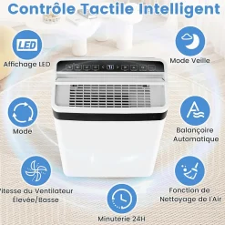 Déshumidificateur d'air 28,5L/Jour, 4 Modes, Réservoir d'Eau 5,5L, Minuterie 0-24H, avec Roues pour Chambre, Salon 35m²