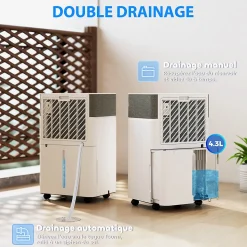 Déshumidificateur d'air 20L/jour mobile silencieux réservoir 4,5L timer 24H écran LED témoin d'humidité filtre lavable