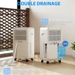 Déshumidificateur d'air 12L/jour mobile silencieux réservoir 2,1L timer 24H écran LED témoin d'humidité filtre lavable