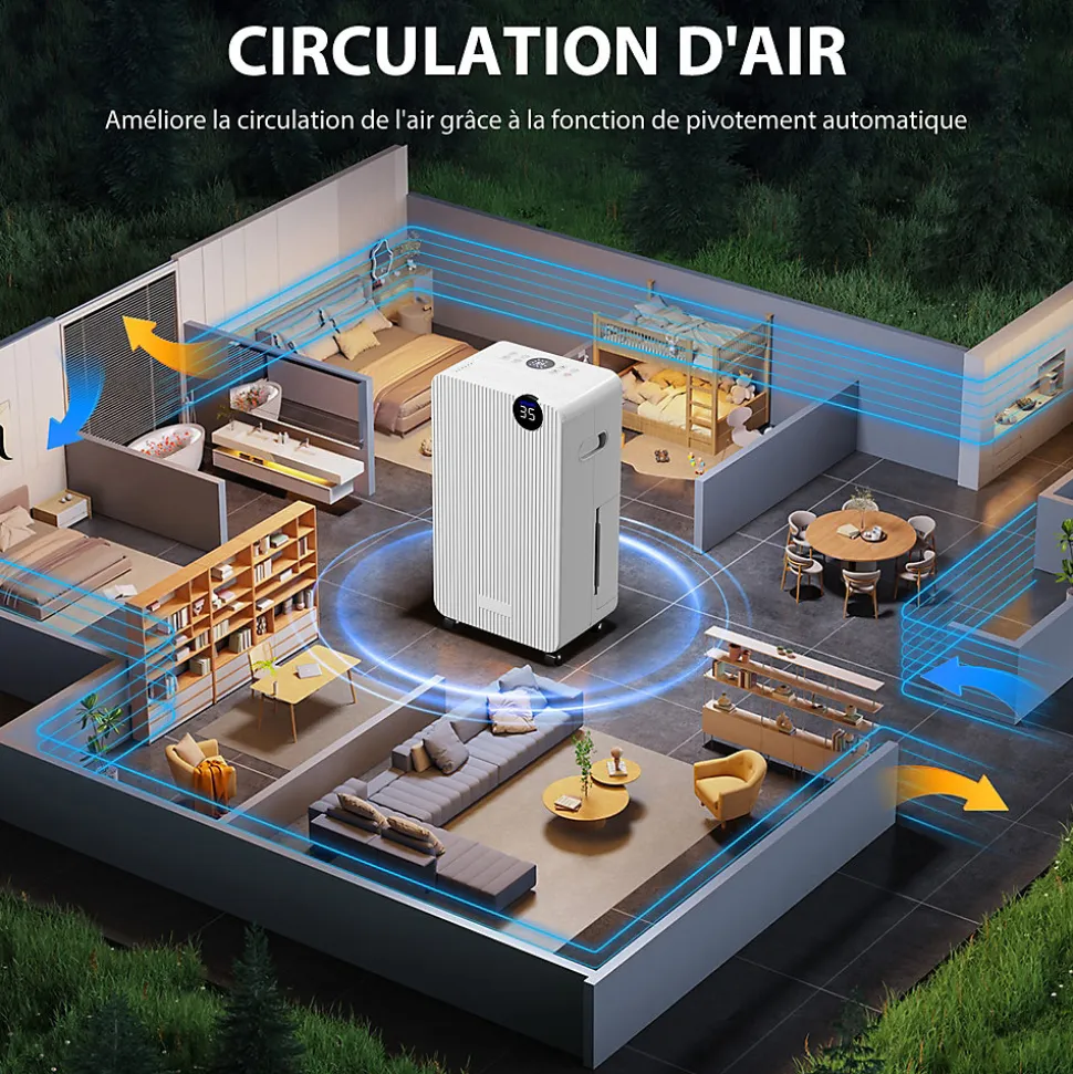 Déshumidificateur d'air 12L/jour mobile silencieux réservoir 2,1L timer 24H écran LED témoin d'humidité filtre lavable