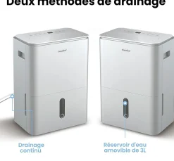 Déshumidificateur 2EN1,Elimine l'humidité jusqu'à 20LJour, Purification d'air avec ioniseur, 4 Modes, Fonction Air Swing