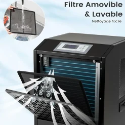 Déshumidificateur Industriel1300W,118L/Jour, Contrôle Humidité,avec 4 Roues,Minuterie 0-24H,pour Entrepôts et Caves 790 m² (Noir)