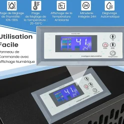 Déshumidificateur Industriel1300W,118L/Jour, Contrôle Humidité,avec 4 Roues,Minuterie 0-24H,pour Entrepôts et Caves 790 m² (Noir)