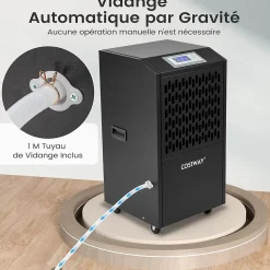 Déshumidificateur Industriel1300W,118L/Jour, Contrôle Humidité,avec 4 Roues,Minuterie 0-24H,pour Entrepôts et Caves 790 m² (Noir)