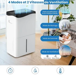 Déshumidificateur 50L Jour pour Pièces 60 avec 4 Modes 2 Vitesses De Ventilateur écran Tactile Contrôle Wifi Minuterie 24H
