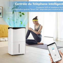 Déshumidificateur 50L Jour pour Pièces 60 avec 4 Modes 2 Vitesses De Ventilateur écran Tactile Contrôle Wifi Minuterie 24H