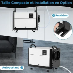 Déshumidificateur 58,5L/Jour, 2 Méthodes Drainage, 24 Minuterie, 2 Modes, Panneau de Contrôle ,Blanc