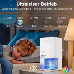 Déshumidificateur NETTLIFE 1400 ml avec minuterie et d'ambiance (blanc)