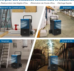 Déshumidificateur Professionnel 66L/Jour, Déshumidificateur Industriel pour Pièces jusqu'à 418 m²
