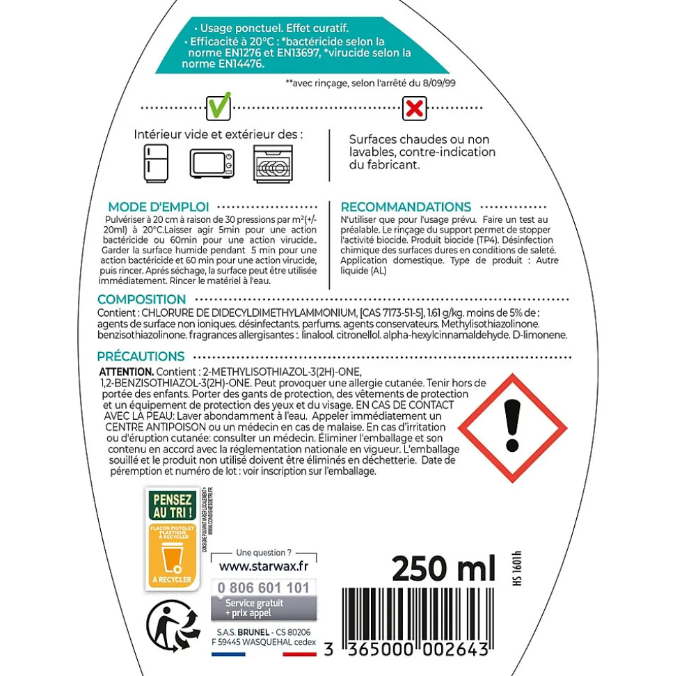 Désinfectant réfrigérateur micro-ondes Starwax 250ml