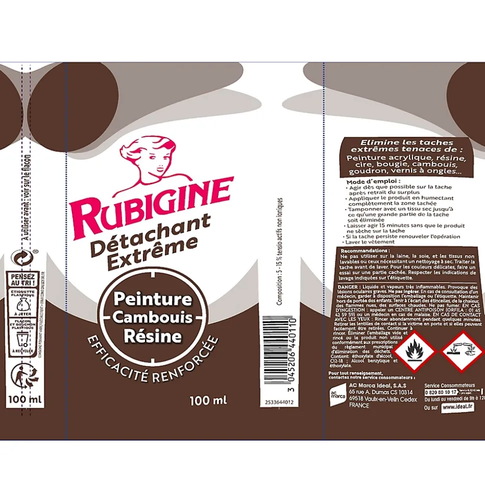 Détachant extrême peinture, cambouis, résine Rubigine 100ml