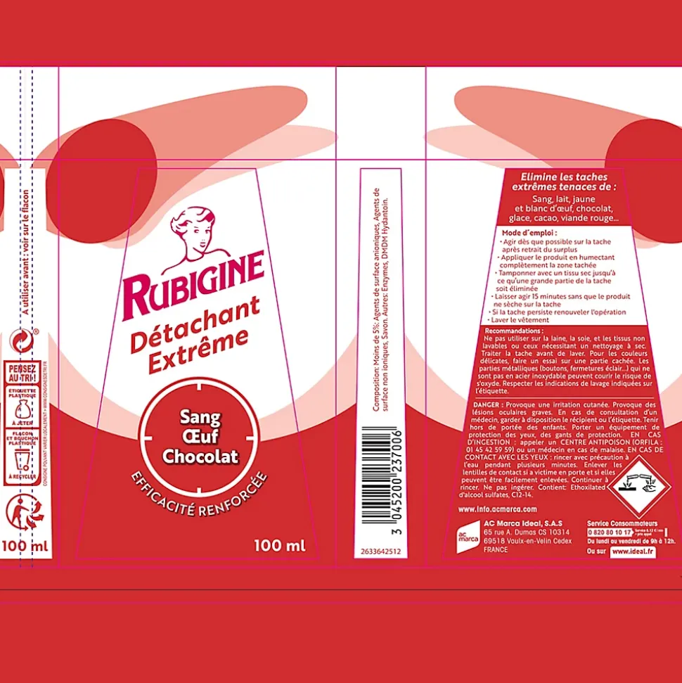 Détachant extrême sang, oeuf, chocolat Rubigine 100ml