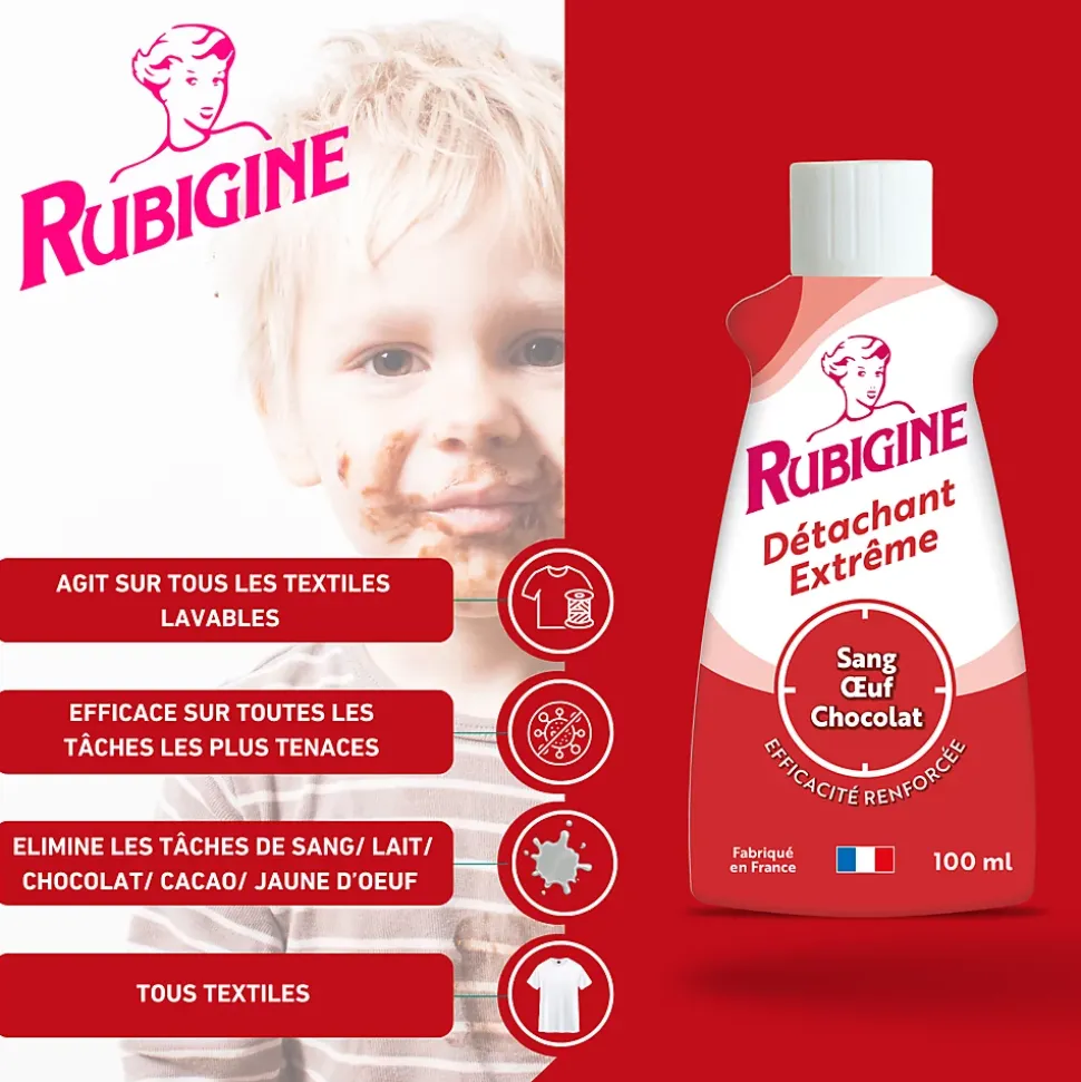 Détachant extrême sang, oeuf, chocolat Rubigine 100ml