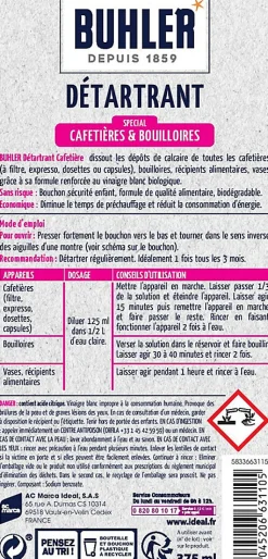 Détartrant spécial cafetières et bouilloires 375ml Buhler